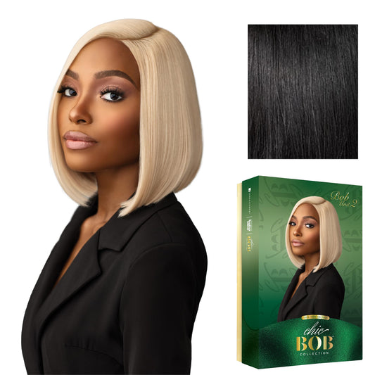 Sensationnel Chicbob Lace Frontwig - Bob Unit 2 Face Framing Glueless Wig Wide 5 Inch Deep Part Synthetic Preplucked Hairline (1 JETBLACK)