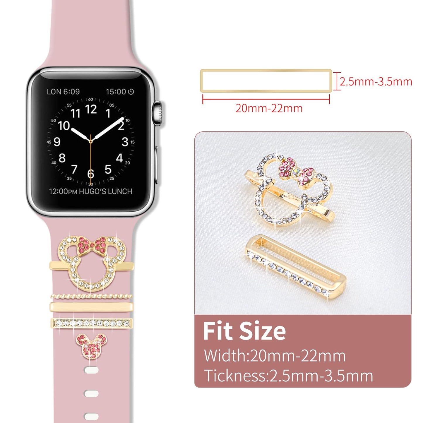 Shesyuki Watch Band Charms Set - Decorative Rings and Clasps with Shining Stones, Compatible with iWatch Series 1 to 8, Fits 38mm/40mm/41mm/42mm/44mm/45mm Models (No Watch Band)