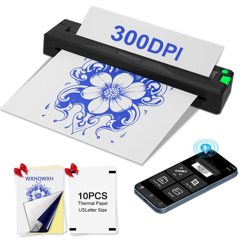 2026 New Tattoo Stencil Printer for Tattoo Artists&Beginners,termocopiadora Tattoo Machine with 3 pcs of Tattoo Transfer Paper,Portable Wireless Bluetooth Printer Compatible with Phone&PC (T11)