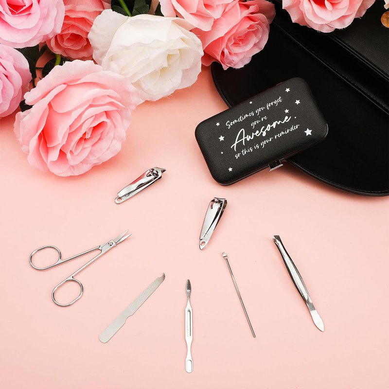 Lanties 24 Set Manicure Kit Bulk Steel Nail Clippers 7 in 1 Stainless Grooming Nail Kit Mother's Day Appreciation Gift Professional Pedicure Tool for Adults Women Men Employee Personal Care(Black)