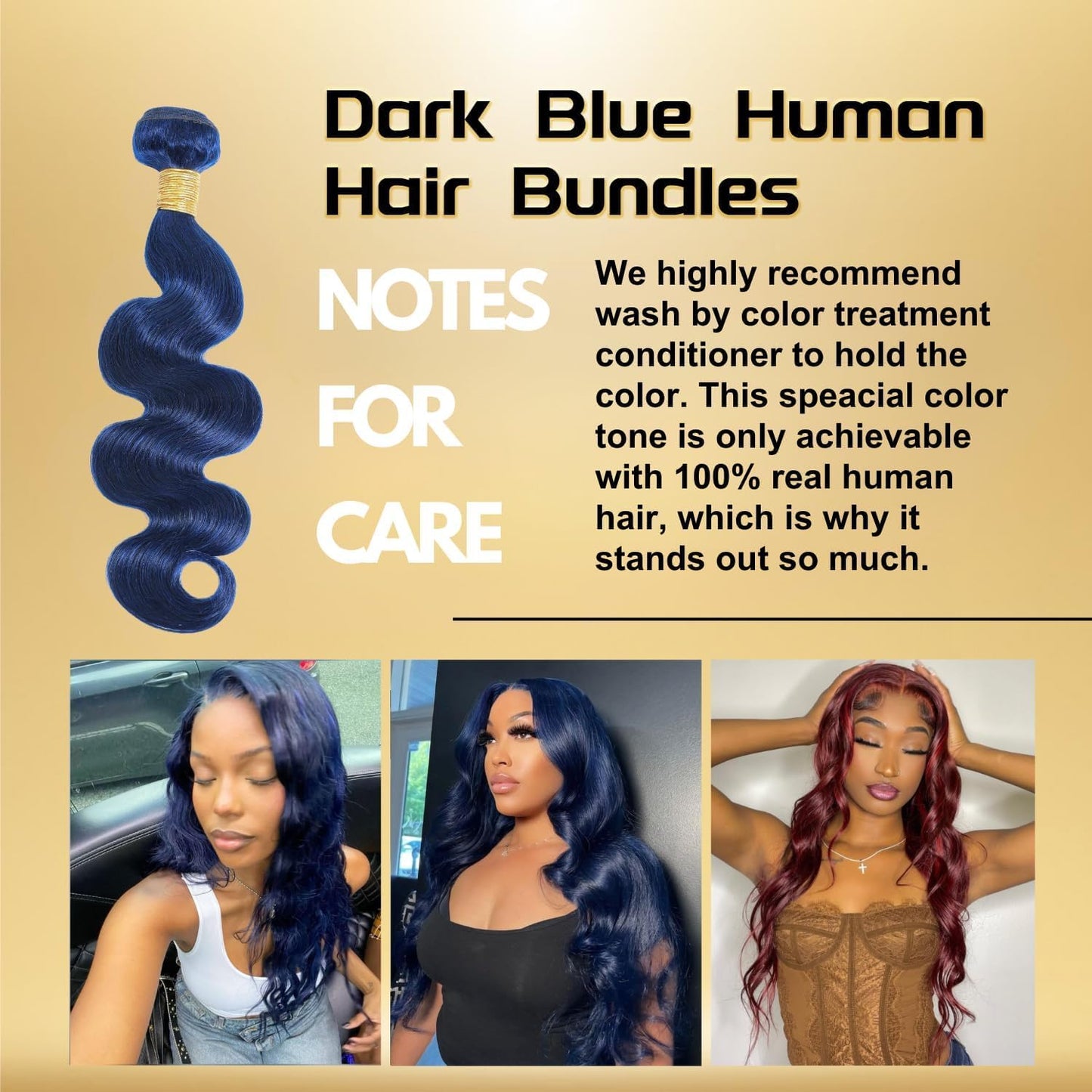 Syrenlore Dark Blue Human Hair Bundles, 12A 100% Brazilian Virgin Hair Body Wave Bule Colored Quick Weave Sew In Single Bundle 13 Inch