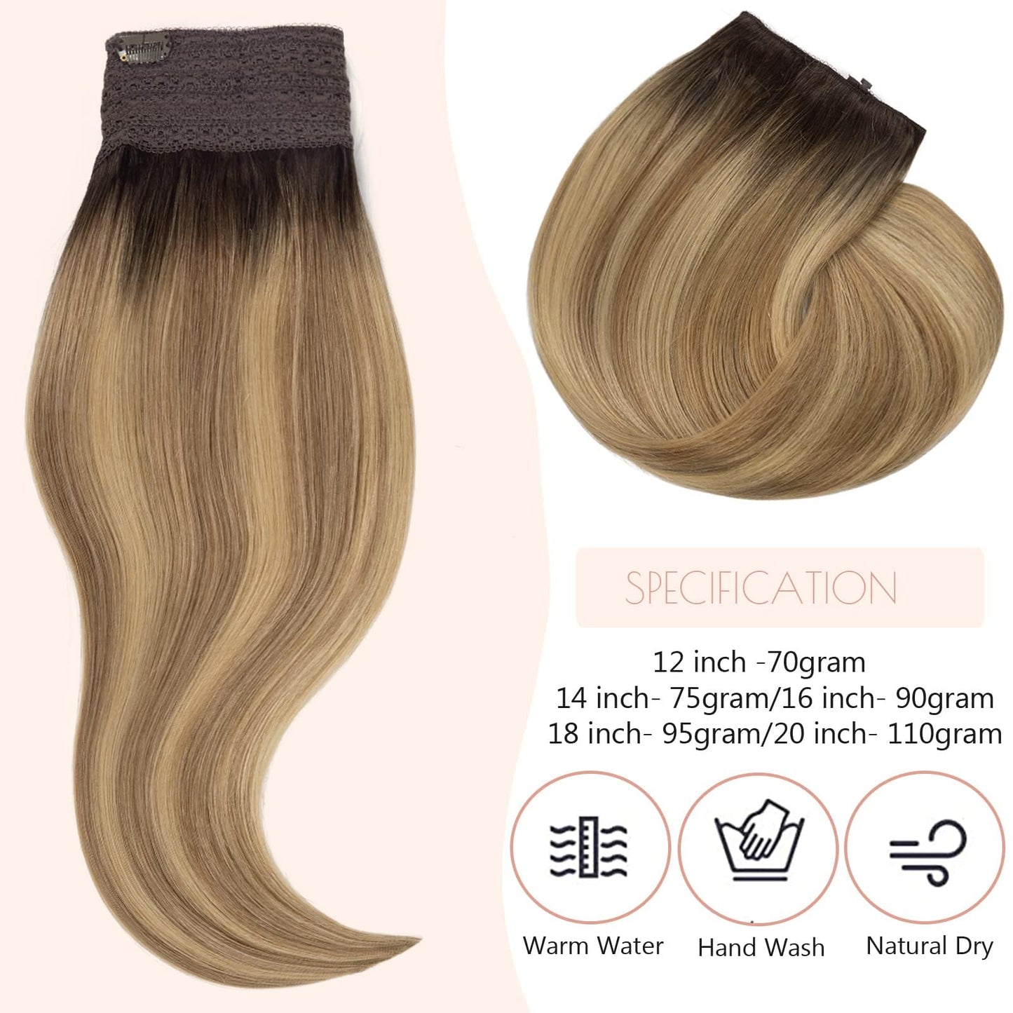 Loxxy Wire Hair Extensions Real Human Hair Silky Human Hair Extensions 18 Inch 95G Invisible Removable Fishing Line Clip in Extensions Human Hair Ombre Color Darkest Brown Fading to Chestnut Brown