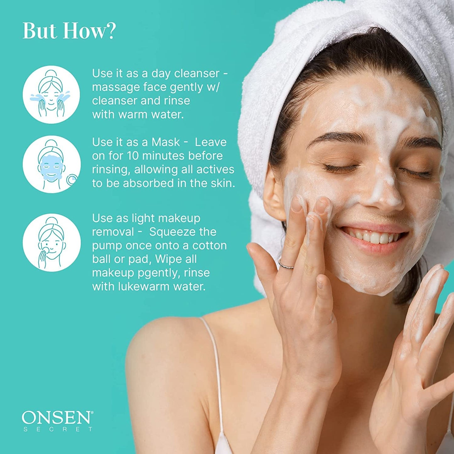Onsen Secret Japanese Cleansing Milk Face Wash, Anti Aging Gentle Cleanser, Makeup Remover, Cleansing Milk for Sensitive Skin, All Natural, Purifying Organic, Non Foaming Facial Cleanser - 150 ml