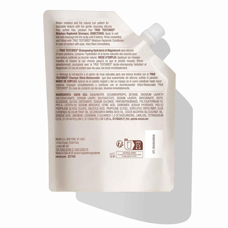 Mizani True Textures Moisture Replenish Shampoo - Smooths & Hydrates, With Coconut Oil, Sulfate & Paraben-Free, for Natural Curly Hair, 16.9 Fl Oz
