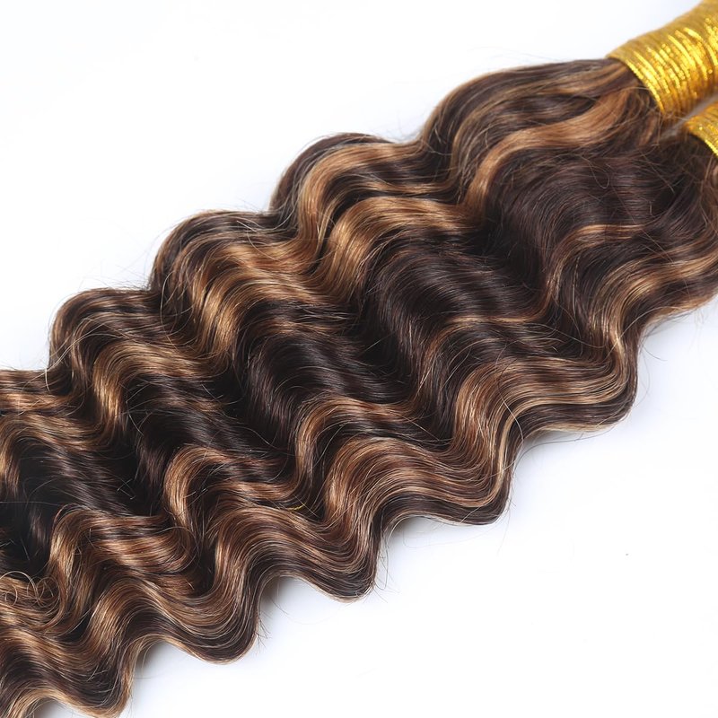 Deep Curly Wave Bulk Human Hair - Brazilian Virgin Hair for Micro Braiding | 20-Inch, P4/30 Highlight