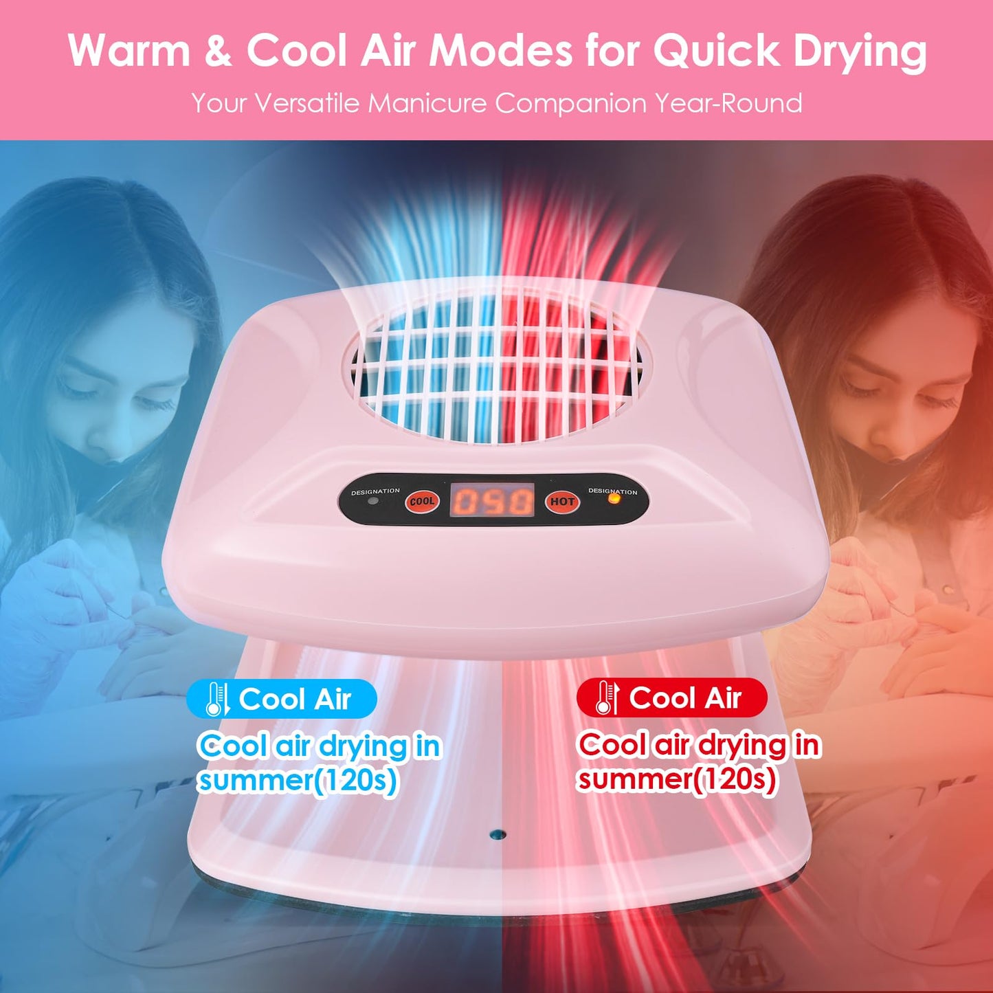 Soiiw Nail Dryer Professional 300W Quick Drying Gentle Nail Dryer Fan for Regular Polish Acrylic Dip Powder Nail Dehydrator Primer with Hot & Cold Air Nail Tech for Home Salon