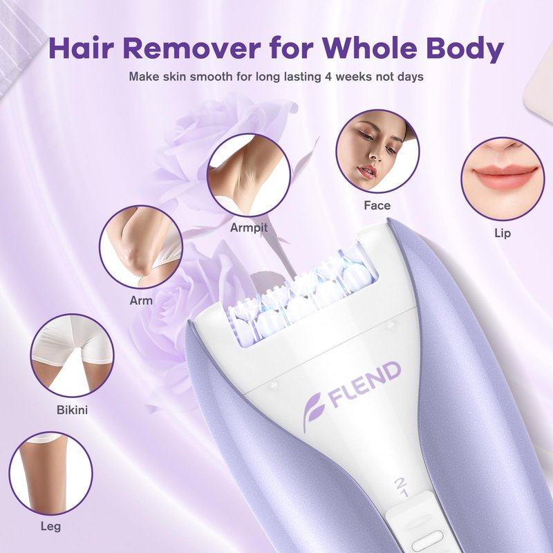Epilator, Smooth Glide Epilator for Women, 2 Speeds Facial Hair Removal Device with Silent Design, Cordless Rechargeable Hair Removal Epilators for Women Face Legs Bikini Arms Legs