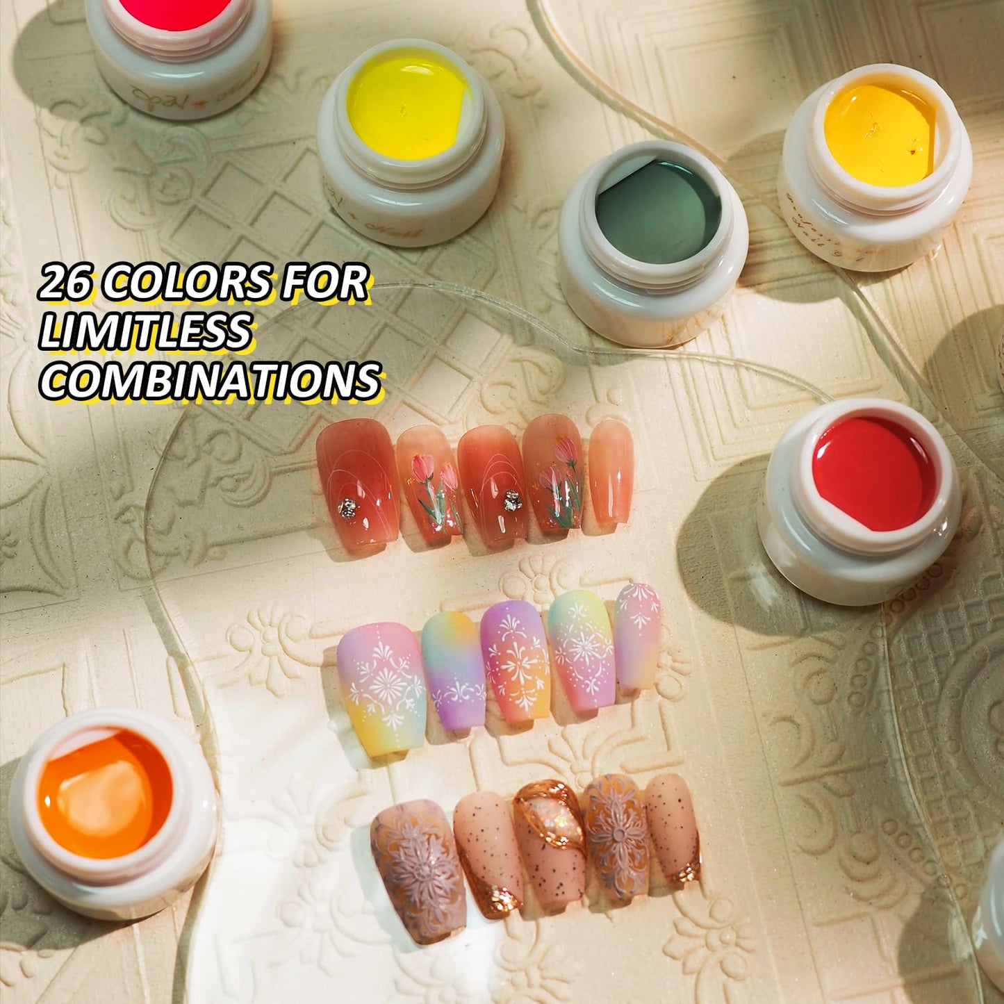 RUNBBY Nail Art Stamping Kit - 26 Color Gels with 5 Stainless Steel Plates, Dual-Ended Silicone Stamper & Scraper - DIY Nail Design Set for Beginners and Pros