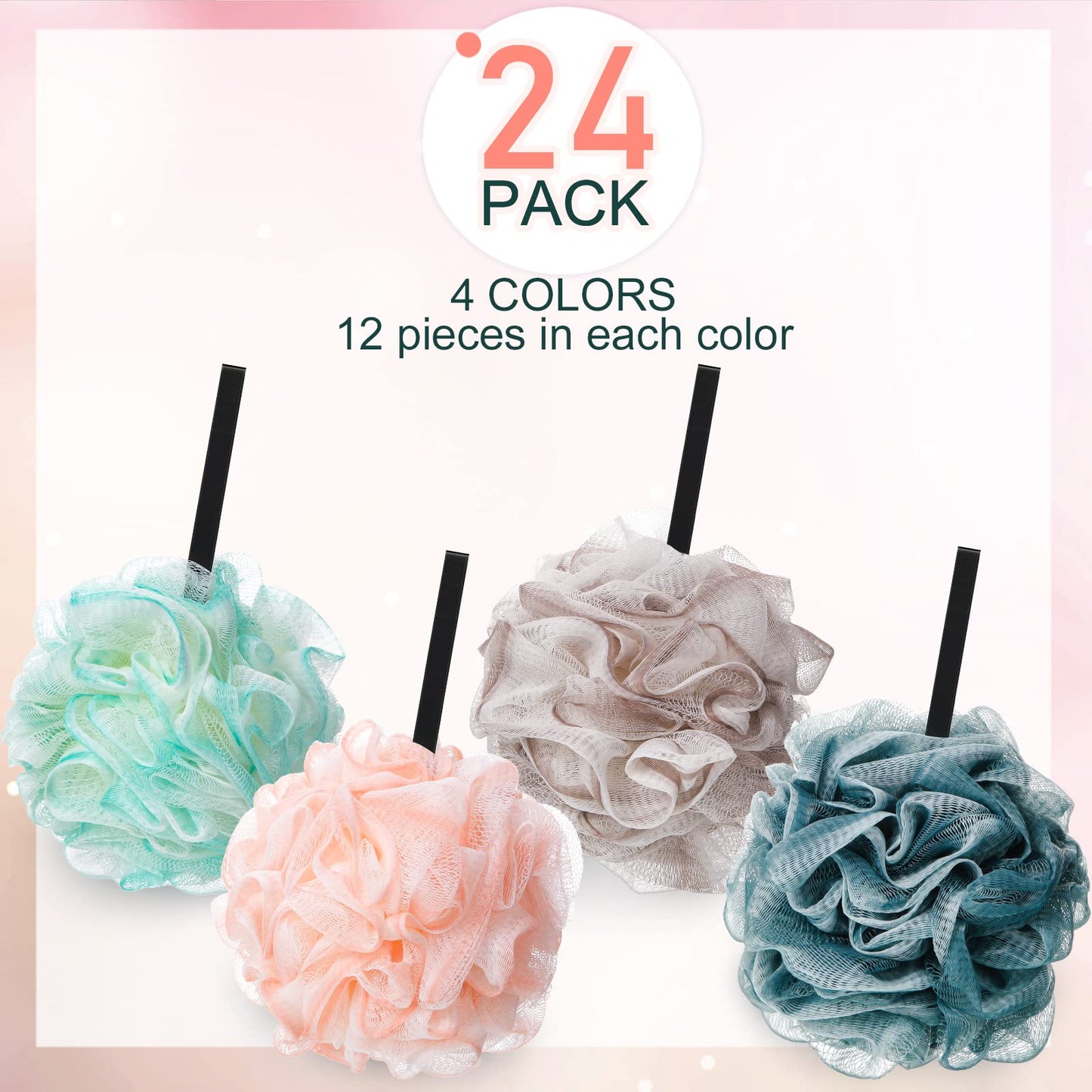 Sunnyray 24 Pack Shower Loofah Bath Sponge Bulk Soft Loofah Exfoliating Body Scrubber Mesh Shower Puff Pouf Ball for Women and Men Bathroom