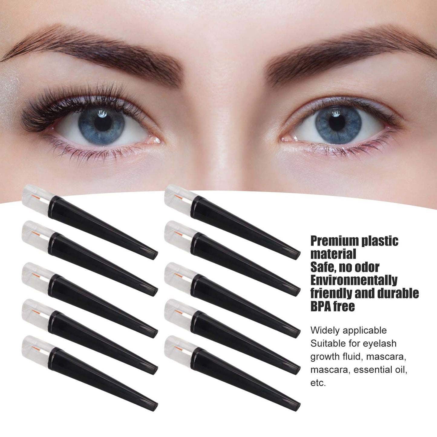 Liquid Bottle, 10pcs Eyelash Growth Liquid Bottle, Refillable Transparent Empty Tubes with Black Cover for Cosmetic 5ml