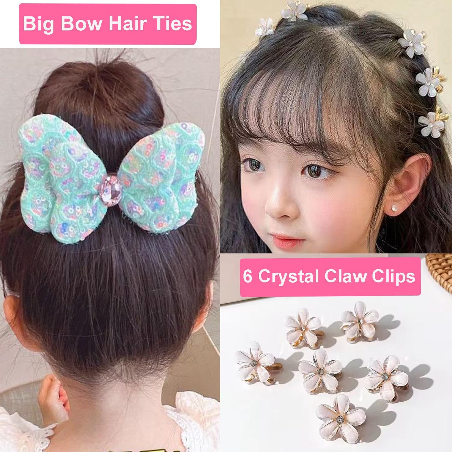 Qopoto Hair Accessories Kit for Girls - Gift Set with Hair Clips, Barrettes, Ties, Bows - Ages 4-15 (Colorful Case)