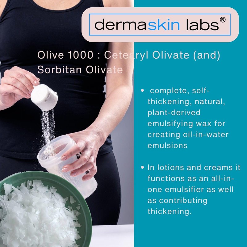 Olive 1000 Emulsifier, Cetearyl Olivate, Sorbitan Olivate 1000 Plant-Based Emulsifier Wax ECOCERT COSMOS Validated PEG-free self-emulsifying for DIY Skincare, Haircare Applications (4 oz)