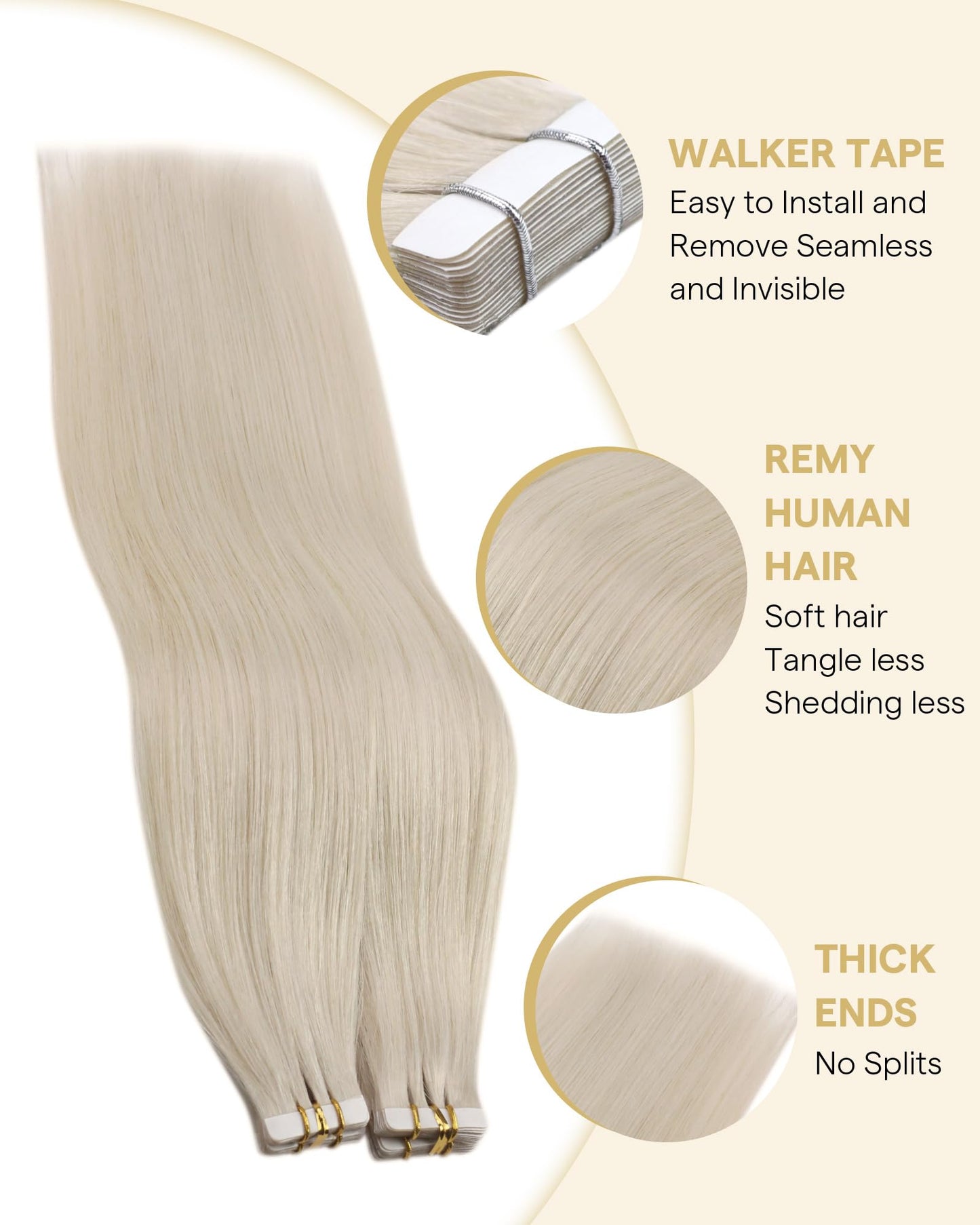 Ve Sunny Tape in Hair Extensions Real Human Hair Invisible Remy Human Hair Straight Tape Ins Double Sided White Blonde 24 inch 10Pcs 25G