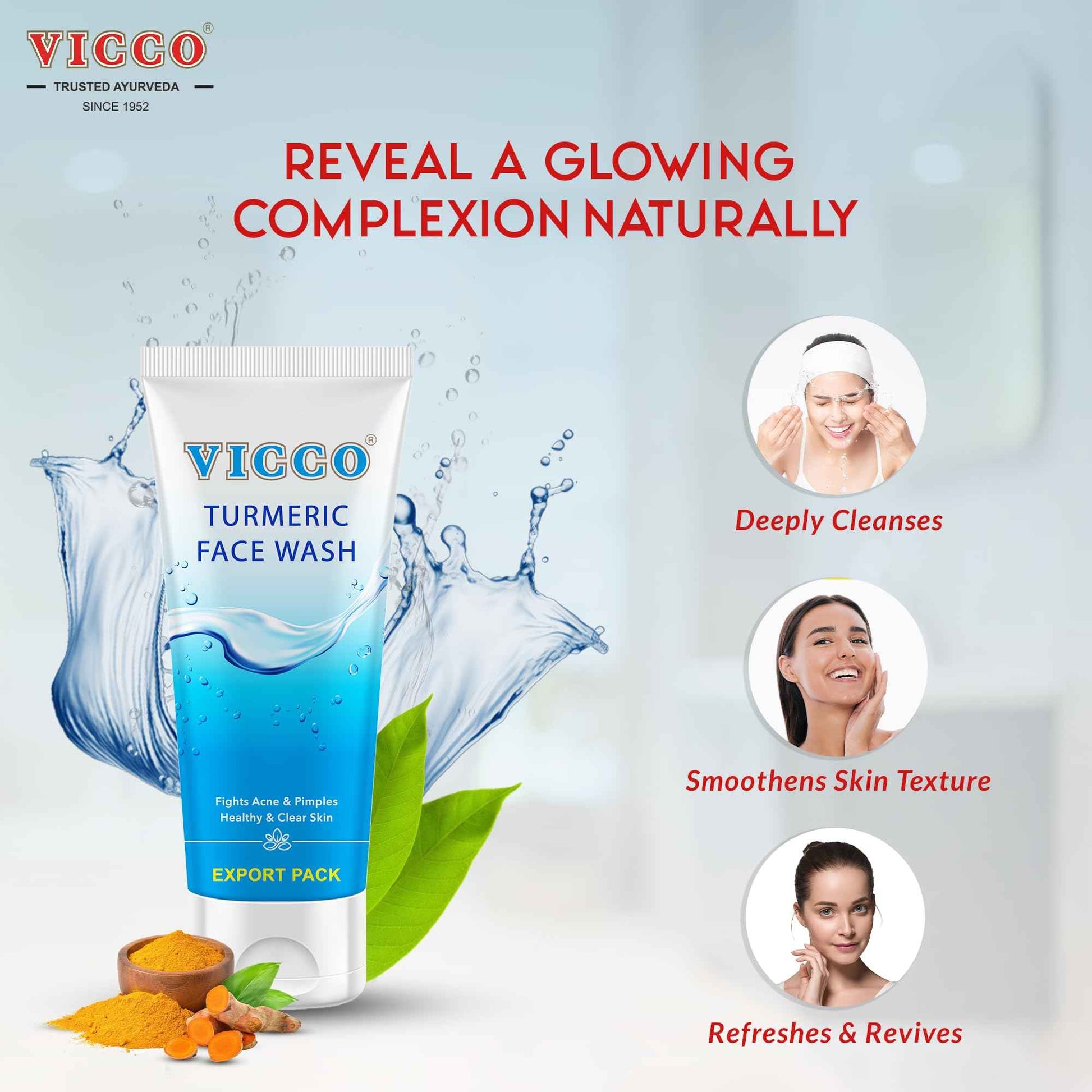Vicco Turmeric Face Wash with Natural Ingredients – Gentle Facial Cleanser for Everyday Use, 5.29 Oz Tube (Pack of 2)