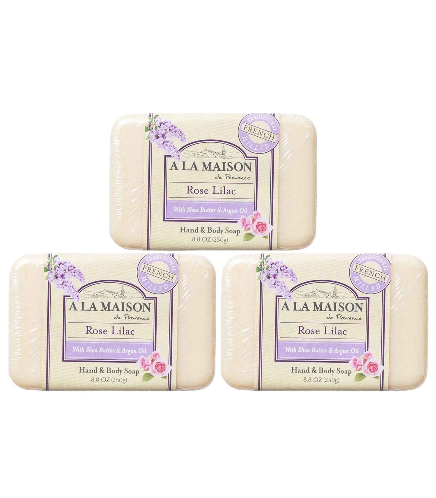A LA MAISON Rose Lilac Bar Soap - Triple French Milled Natural Moisturizing Hand Soap Bar (1 Bar of Soap, 8.8 oz)