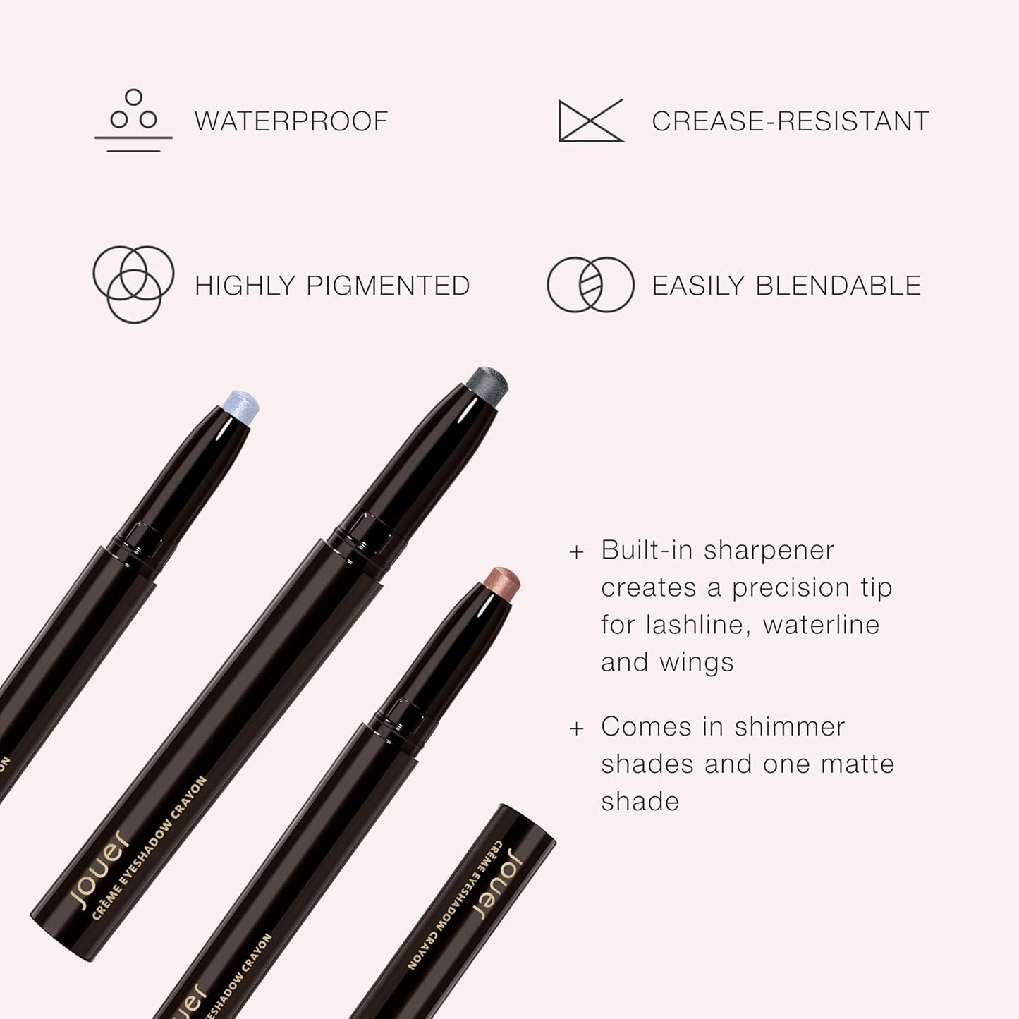 Jouer Crème Eyeshadow Crayon - Waterproof, Fast-Drying Formula | Built-In Sharpener, Dermatologist Tested