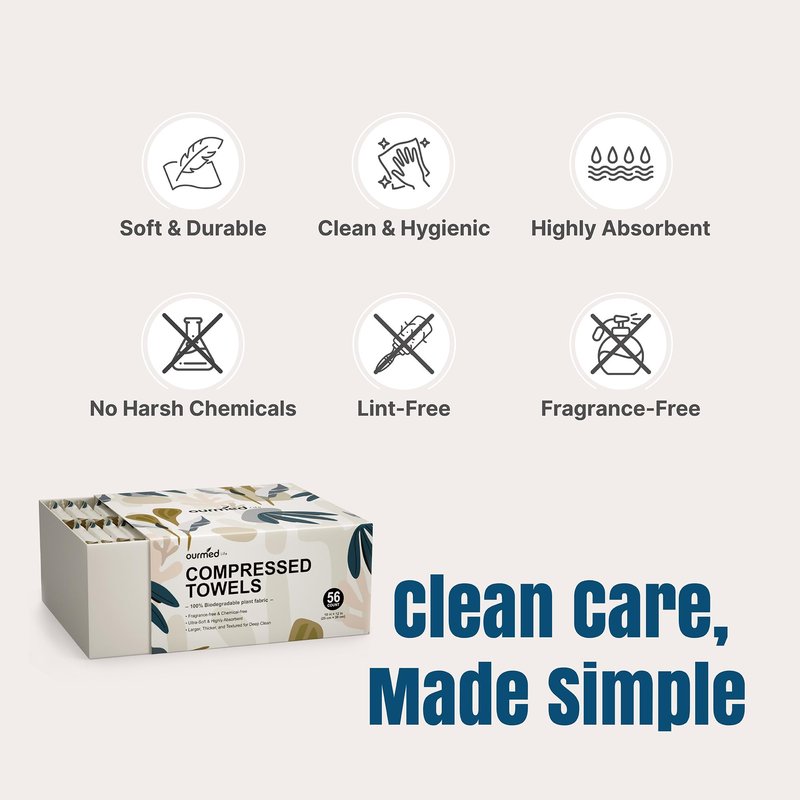 Ourmed Life Compressed Towel Tablets – Portable, Individually Wrapped Disposable Washcloths,Quickly Expand with Water, Soft & Lint-Free, 12‘’x10‘’ for Travel, Camping, Hiking, Backpacking (112 Ct)