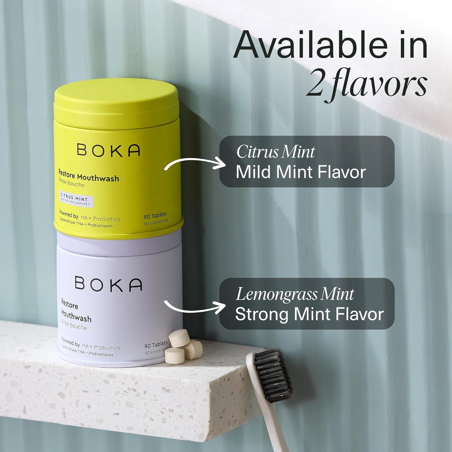 Boka Mouthwash Tablets - Hydroxyapatite Chewable Breath Freshener - Fluoride & Alcohol Free | Travel Size, Mint Flavor (Pack of 2, 90 Pcs)
