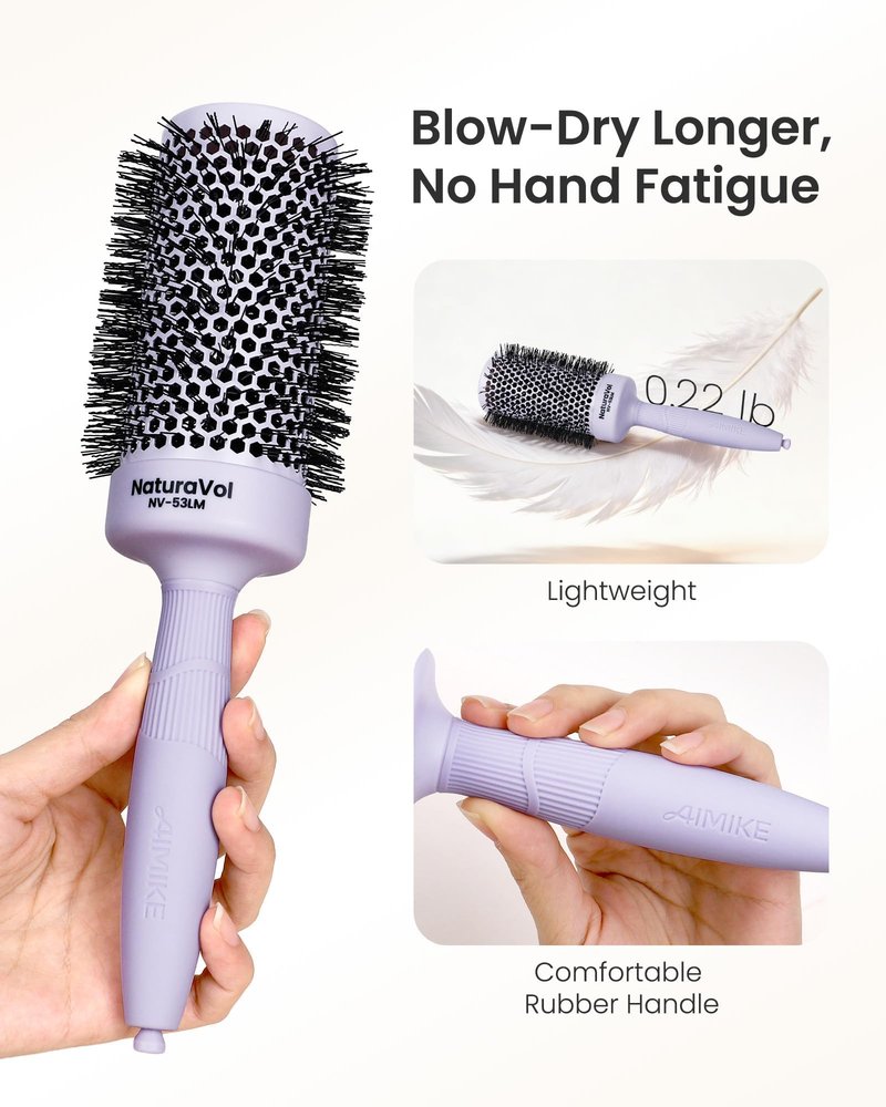 AIMIKE NaturaVol Round Brush for Blow Out,Nano Thermal Ceramic-Coated Round Hair Brush for Fine Hair,Fast Blow Dry for Smooth Salon-Style Finish at Home,Adds Volume,Purple (2.1"Barrel,3"with Bristles)