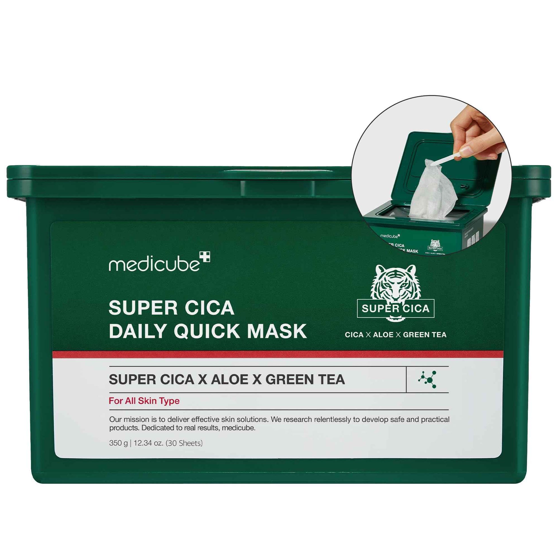 medicube Super Cica Daily Quick Facial Masks (30 Sheets) - 60-Second Soothing & Hydrating Facial Mask with 88% Cica, Instant Cooling & Moisturization - 100% Vegan Certified, Korean Skincare