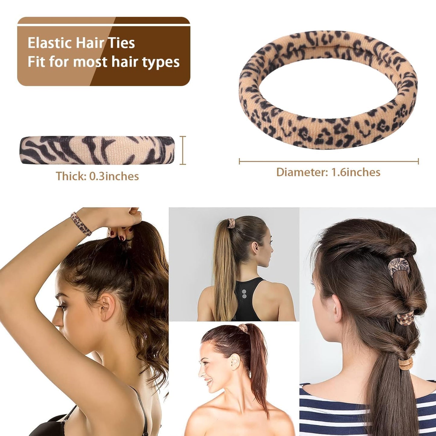 100PCS Black Hair Ties for Women, No Crease No Damage, Seamless Cotton Bands for Thick Thin Hair, Soft Ponytail Holders, Accessories for Girls