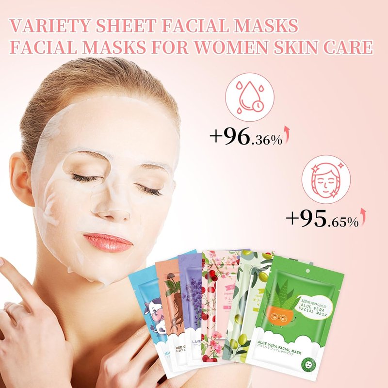 Hydrating Sheet Face Masks - 12 Pack for Dry Sensitive Skin | Spa Quality Skincare Gift Set
