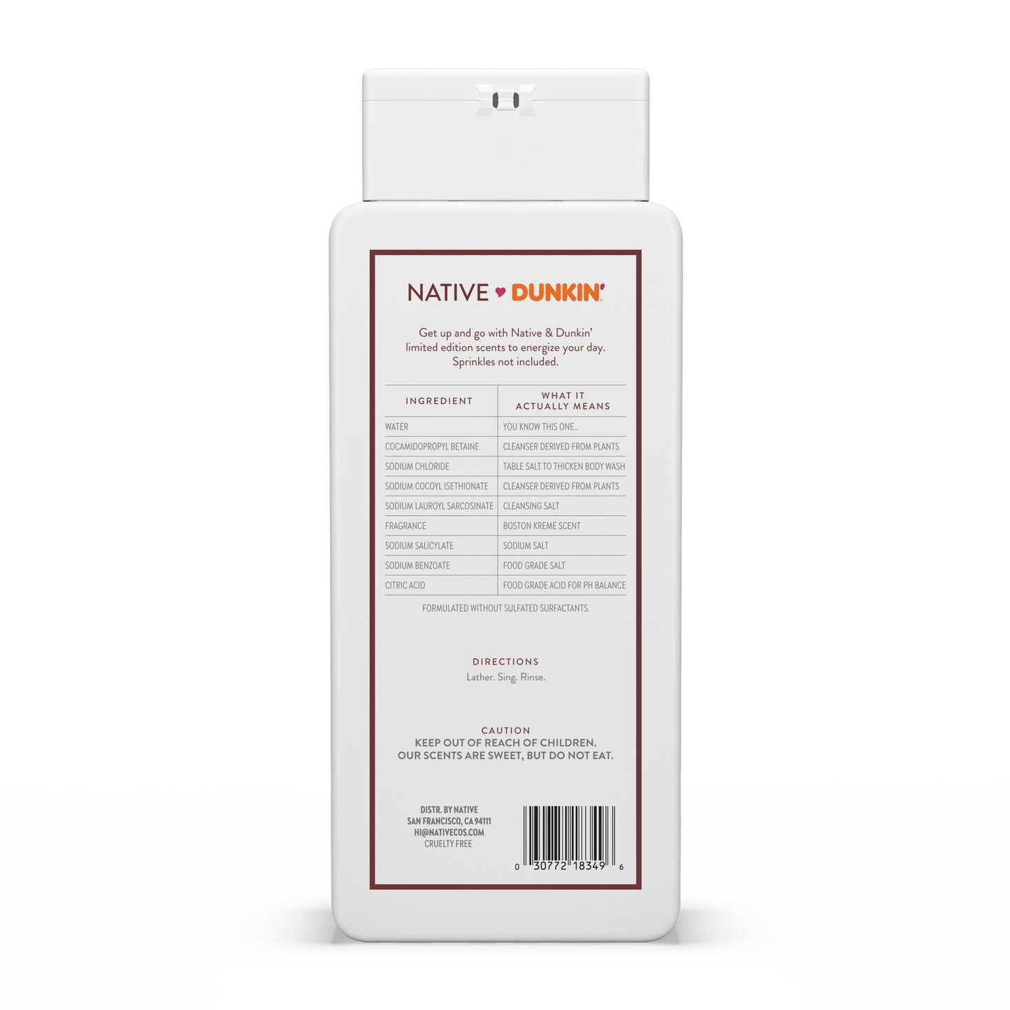 Native Body Wash, Dunkin Boston Kreme, Contains Naturally Derived Ingredients | For Women & Men, Sulfate, Paraben, & Dye Free Leaving Skin Soft and Hydrated | 18 oz