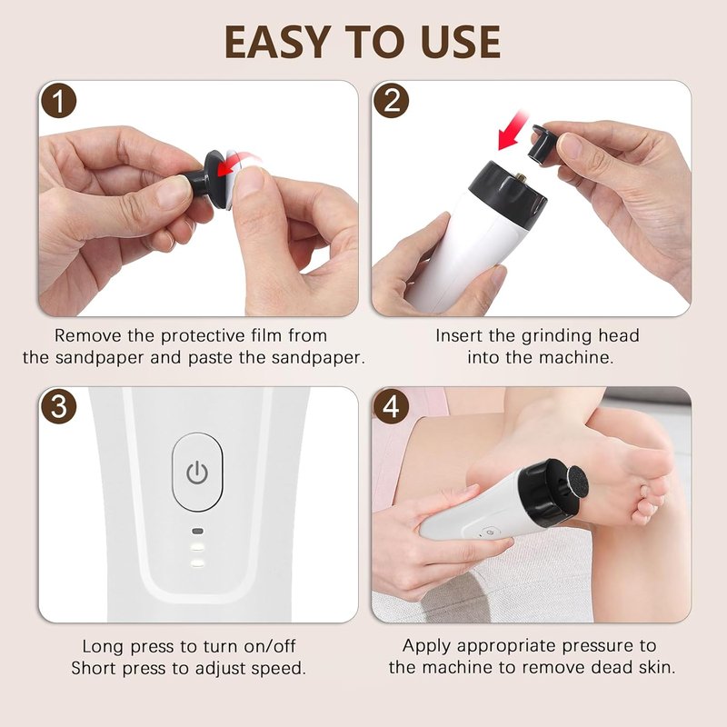 Electric Foot Callus Remover - Rechargeable Pedicure Tool with 2 Grinding Heads | Fast-Acting Foot Sander for Dead Skin
