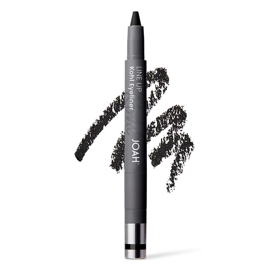 JOAH Beauty LINE UP Kohl Eyeliner, Ultra-Smooth & Highly Pigmented Silky Formula, Argan Oil Infused, Longwear, Transfer-Proof, Waterproof, Built-In Smudger & Sharpener - Charcoal