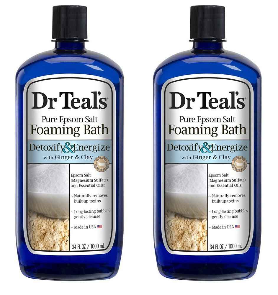 Dr. Teal's Ginger & Clay Foaming Bath Gift Set (2 Pack, 34oz Ea.) - Detoxify & Energize Ginger & Clay Blended with Pure Epsom Salt - Essential Oils Remove Toxins & Relieve Daily Stress
