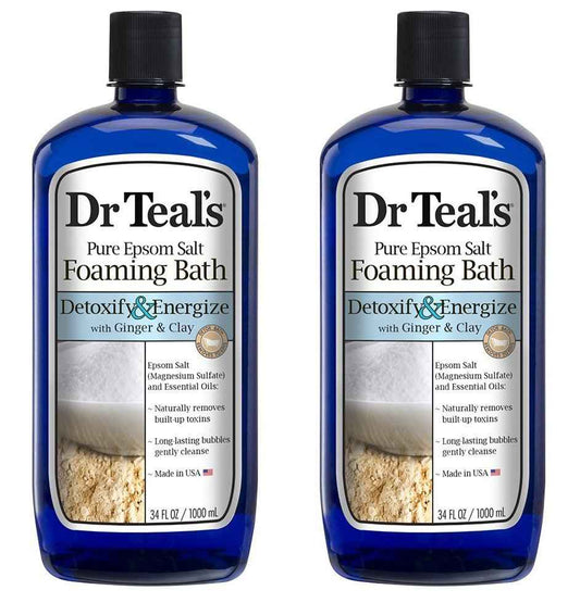 Dr. Teal's Ginger & Clay Foaming Bath Gift Set (2 Pack, 34oz Ea.) - Detoxify & Energize Ginger & Clay Blended with Pure Epsom Salt - Essential Oils Remove Toxins & Relieve Daily Stress