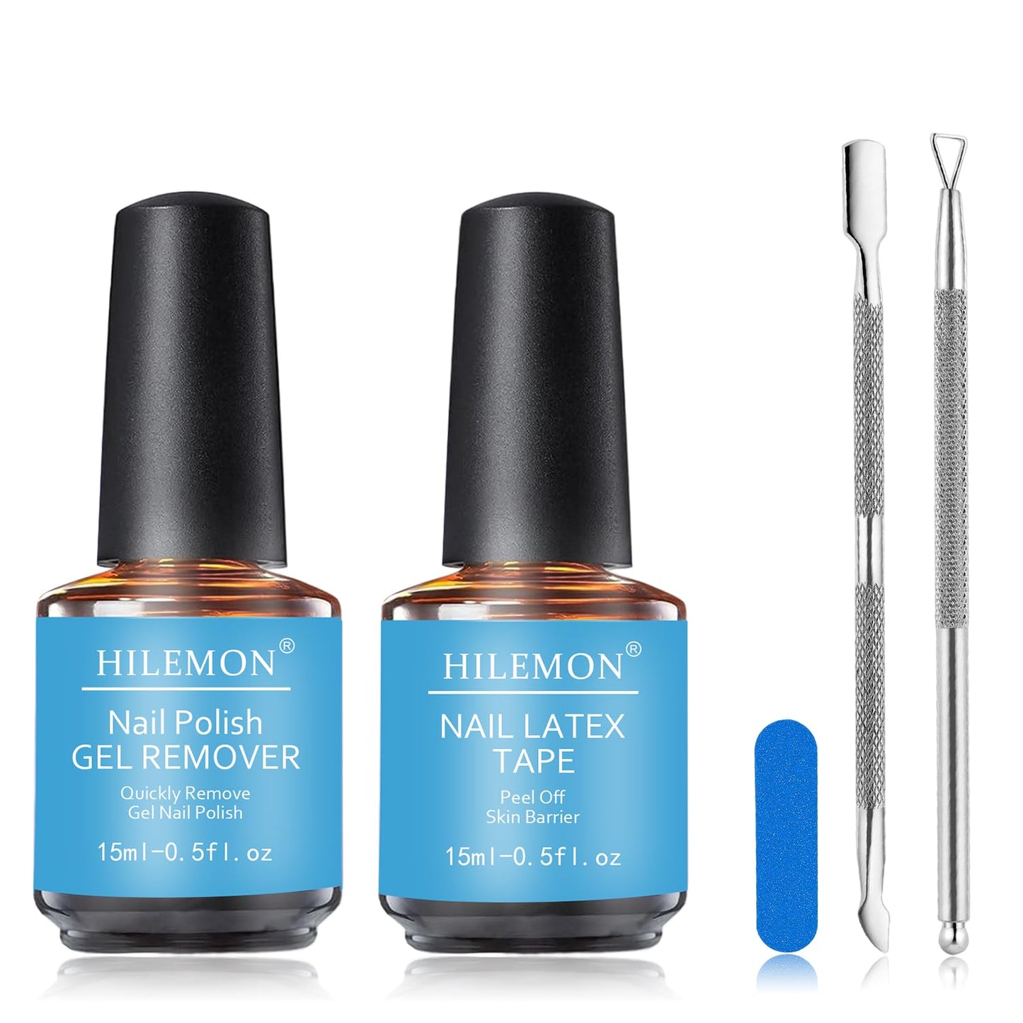 Quick Gel Nail Polish Remover Kit - Fast-Acting 15ml Formula | Includes Latex Tape, Mini Nail File & Cuticle Pusher