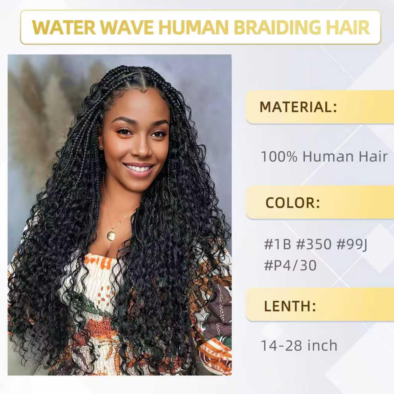 Human Braiding Hair for Boho Braids 100g 18 Inch Water Wave Bulk Human Hair for Braiding Knotless 100% Unprocessed 12A Brazilian Virgin Hair Extensions 2 Bundles/Pack Natural Color