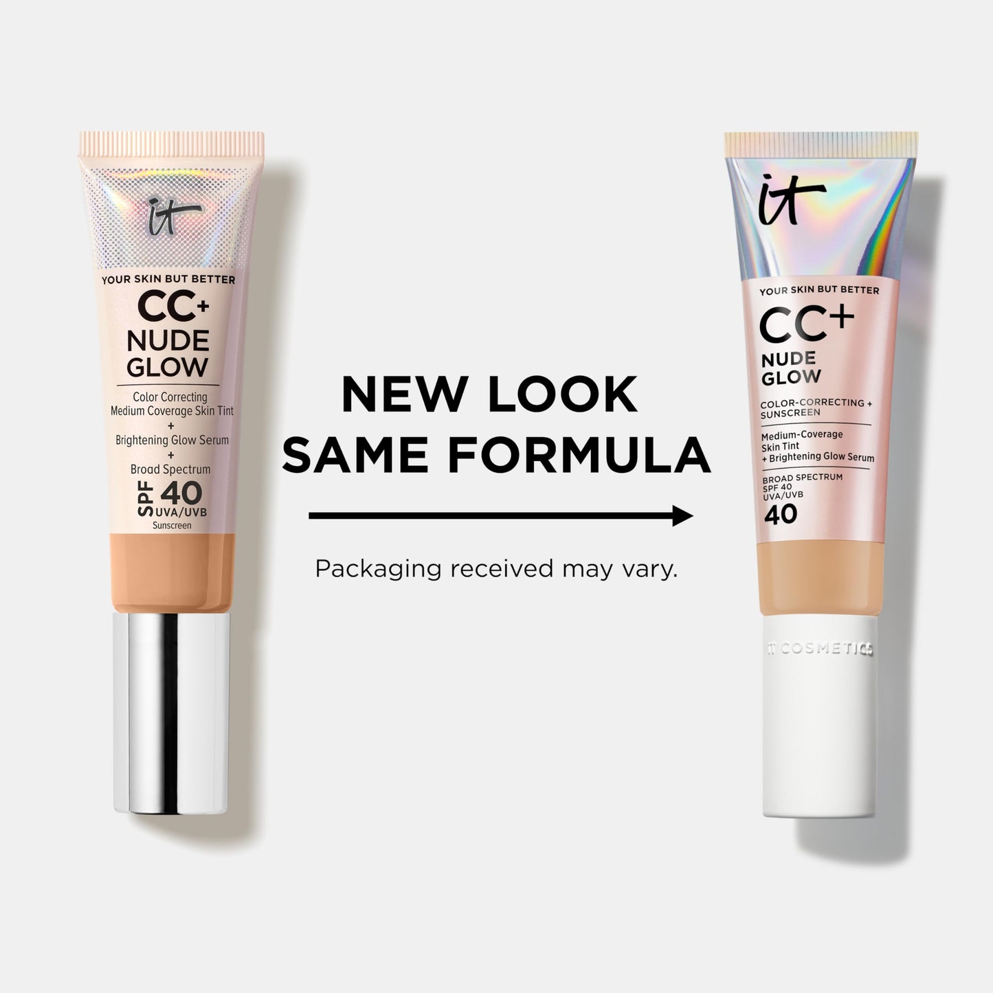IT Cosmetics CC+ Nude Glow (Deep Bronze) - Medium Coverage Foundation with SPF 40 & Brightening Glow Serum, Lightweight Skin Tint, 2% Niacinamide + Hyaluronic Acid, Up to 24H Hydration - 1.08 fl oz