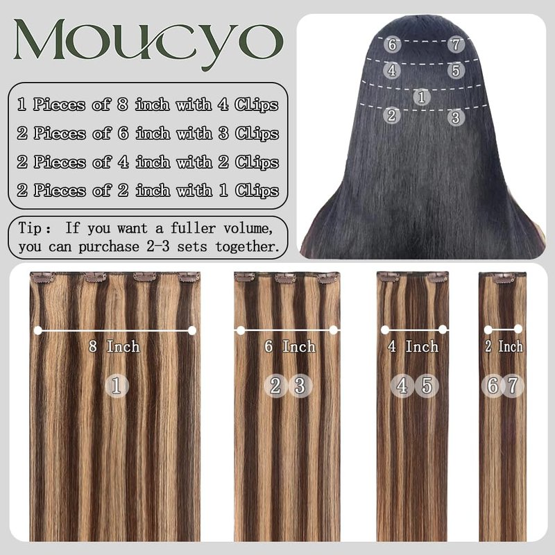 Clip in Hair Extensions Real Human Hair 100% Remy Human Hair Seamless Balayage Invisible clip on hair extensions for women Double Weft 7pcs 14 Inch 75g #4/27 Chocolate Brown Highlight Honey Blonde