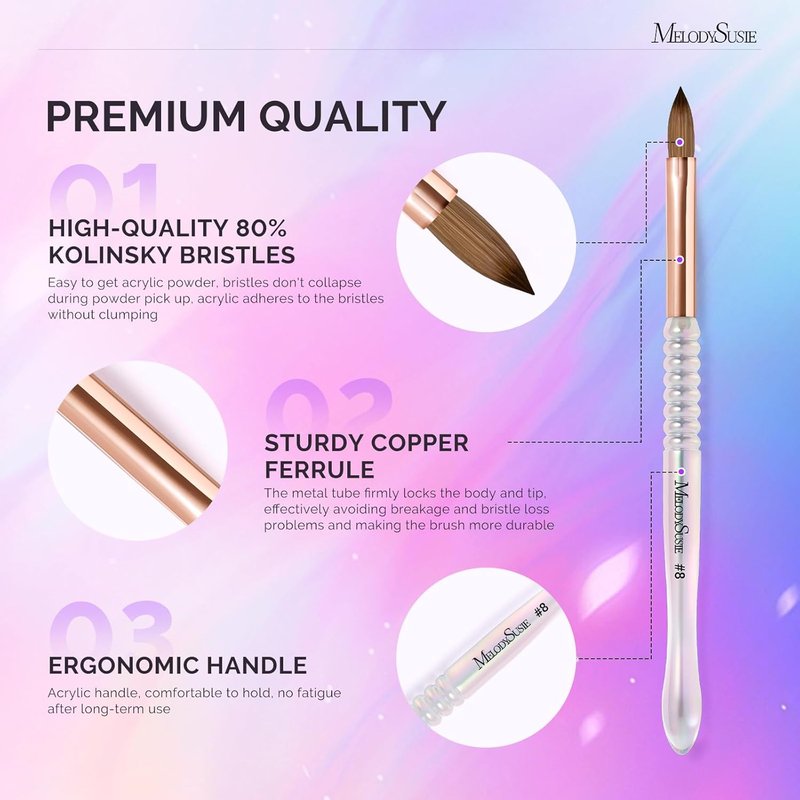 Kolinsky Acrylic Nail Brush - Professional 80% Pure Hair for Acrylic Extensions & 3D Carving | Size 8