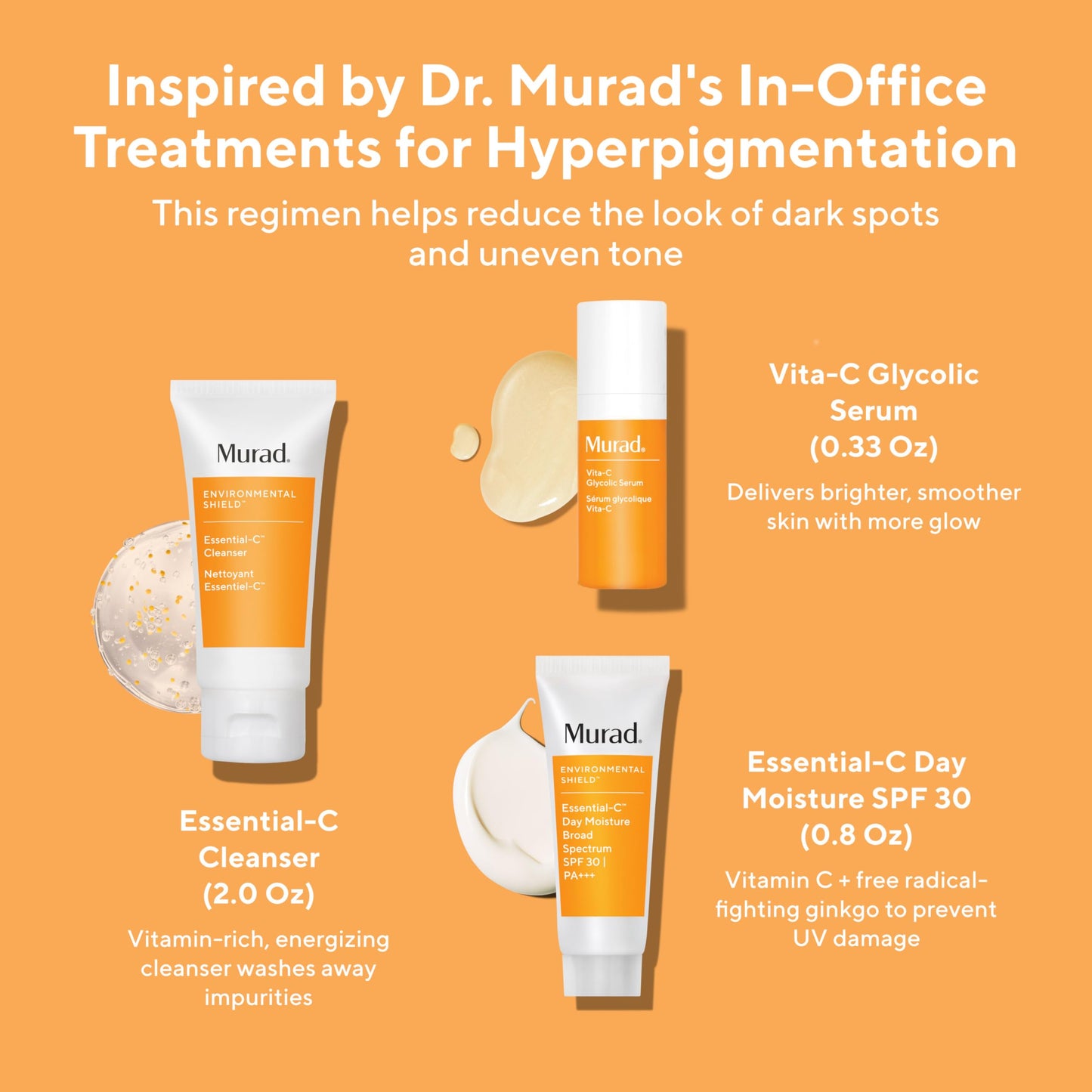 Murad Brighten Trial Kit - Brighten & Even Tone 3-Piece Trial Kit ($82 Value) - Vitamin & Antioxidant Rich Treatment - Ess-C Cleanser 2Fl Oz, Vita-C Glycolic Serum 0.33Fl Oz, Ess-C Day SPF 30 0.8Fl Oz