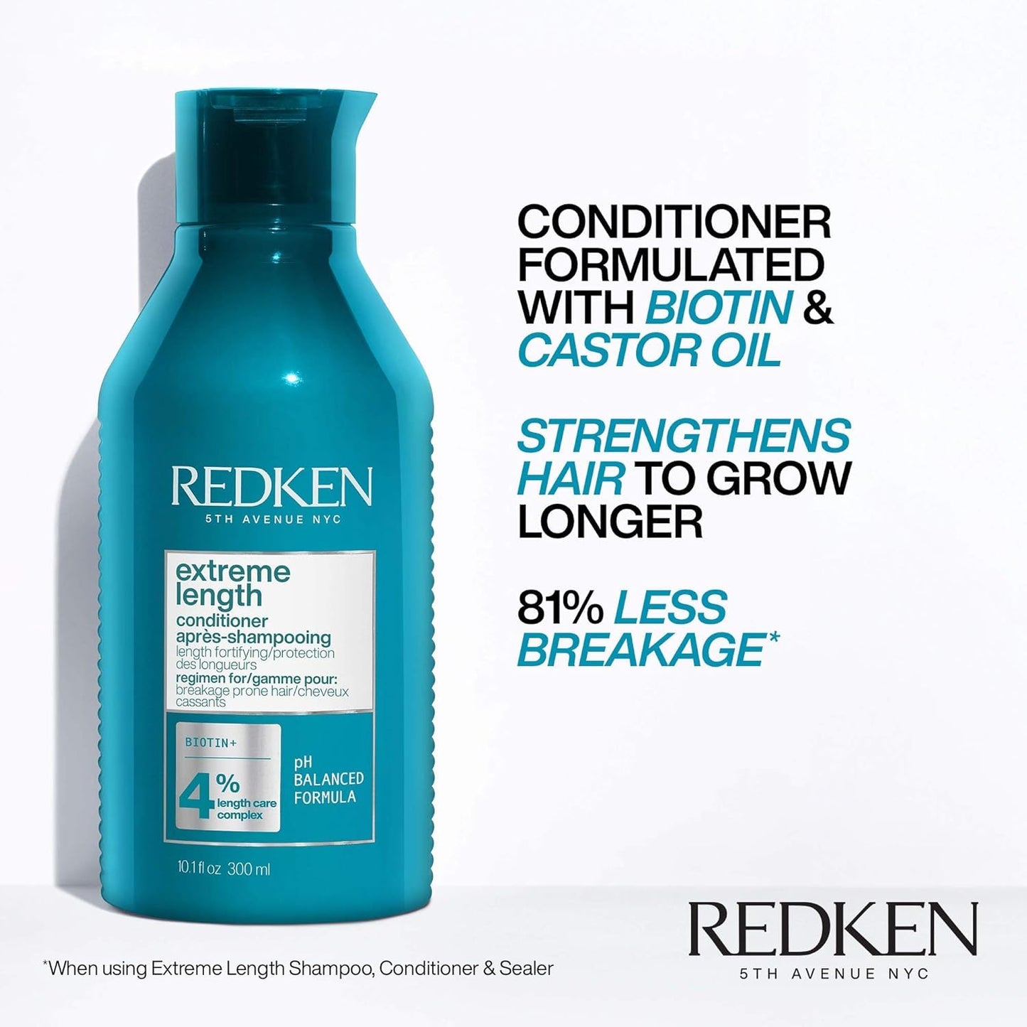 Redken Extreme Length Biotin Conditioner - Promote Healthy Hair Growth, Strengthen & Detangle Damaged Hair | 33.8 Fl Oz