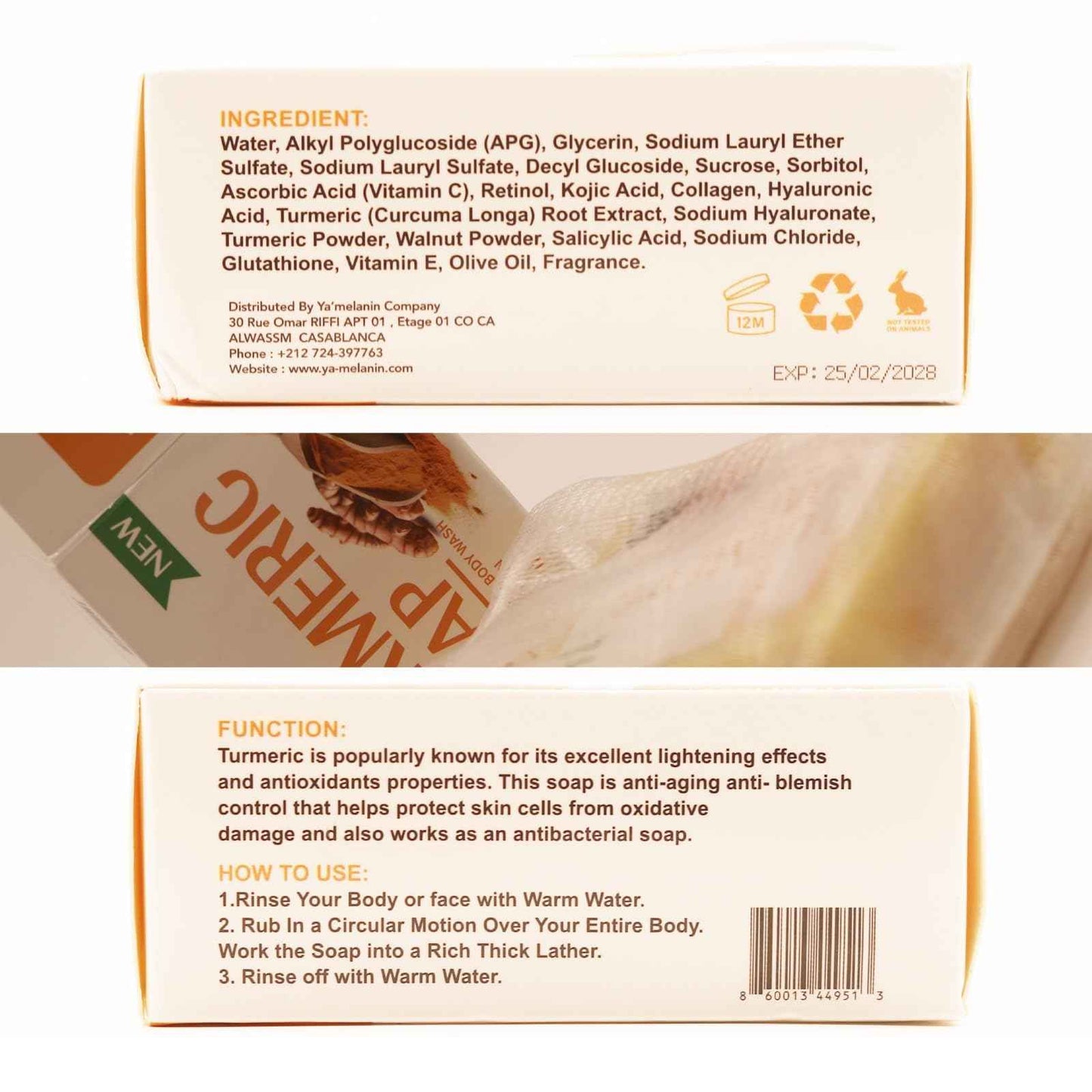Zazouka Beauty Natural Turmeric Soap Bar, Face & Body Cleanser, Skin Lightening & Anti-Aging, 120g