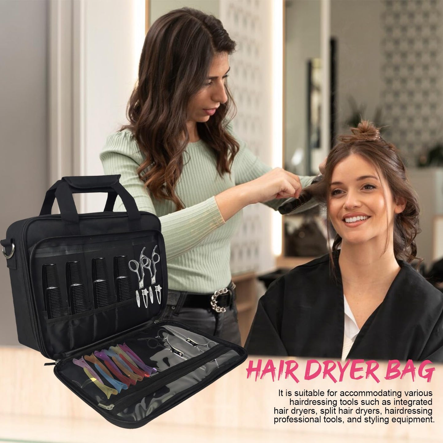Jenlan Barber Tool Bag - 13.9x3.94x11.02in Travel Case for Hair Clippers & Trimmers, Portable Storage Organizer with Multiple Pockets for Combs, Razors & Barber Supplies(Soft-shell,ONLY BAG)