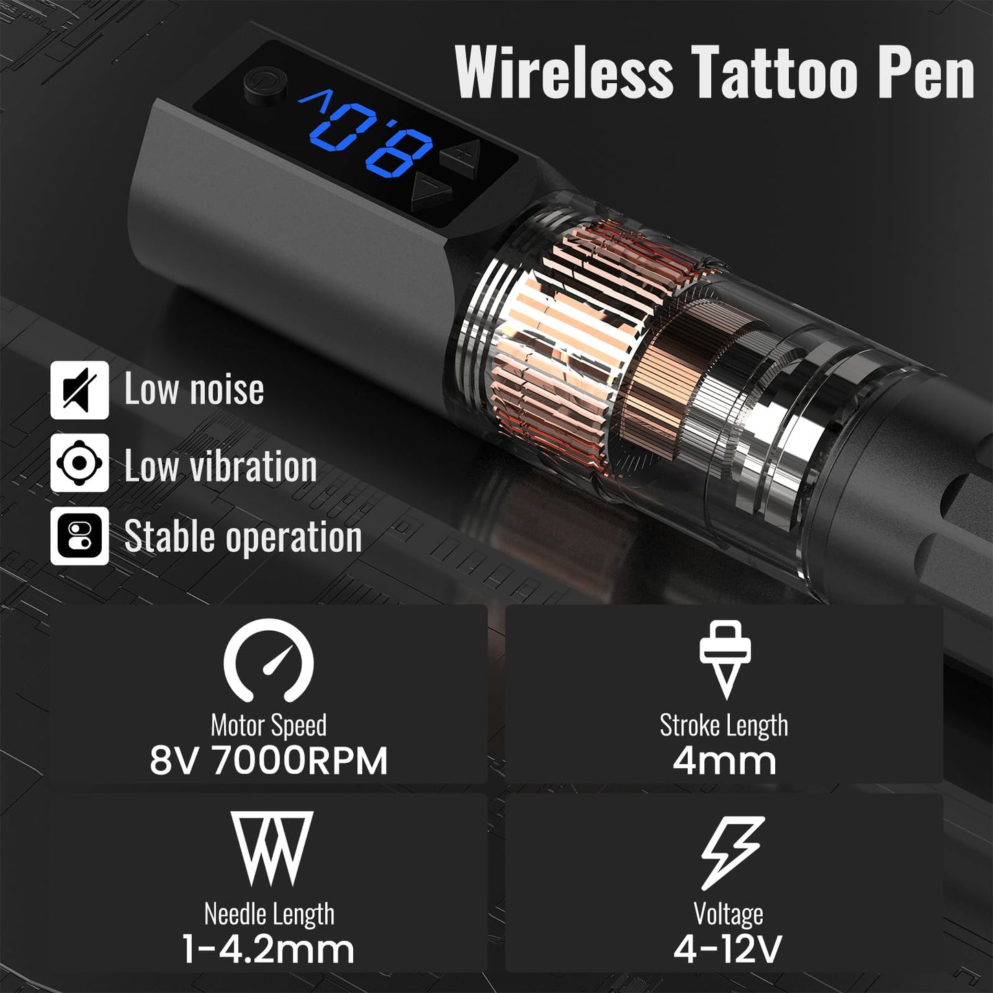 Wormhole Tattoo Kit Wireless Tattoo Gun Kit 20 Pcs Cartridge Needles Professional Tattoo Machine Kit Tattoo Practice Pen for Beginners Rotary Tattoo Machines WTK375