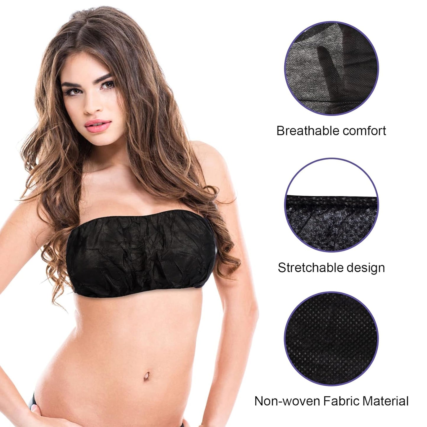 Womens Disposable Strapless Underwear - 50 Pack Individually Wrapped | Perfect for Salons & Tanning, Black