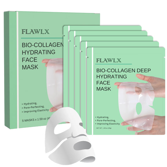 Flawlx Bio-Collagen Real Deep Face Mask, Hydrating Overnight Hydrogel Mask, Pore Minimizing, Elasticity Boosting, With Natural Ingredients, Facial Mask 45g (5-Pack)