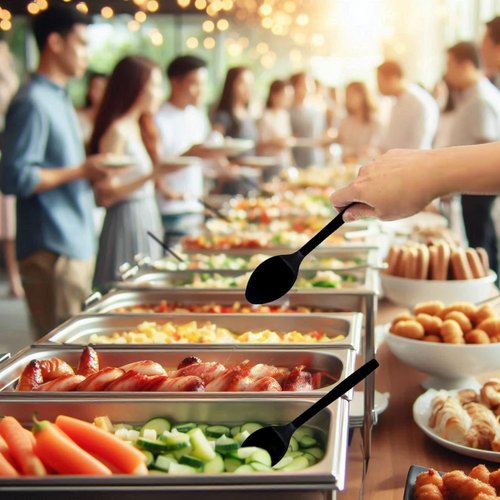 Party Essentials Hard Plastic 9" Serving Spoons, Black, 12 Count