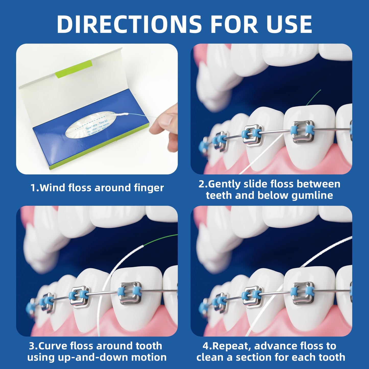RioRand 3-in-1 Orthodontic Floss Threaders for Braces, Bridges & Implants - Pre-Cut Strands with Stiffened End & Spongy Expanding Floss, PFAS-Free 160 Count (Pack of 2)