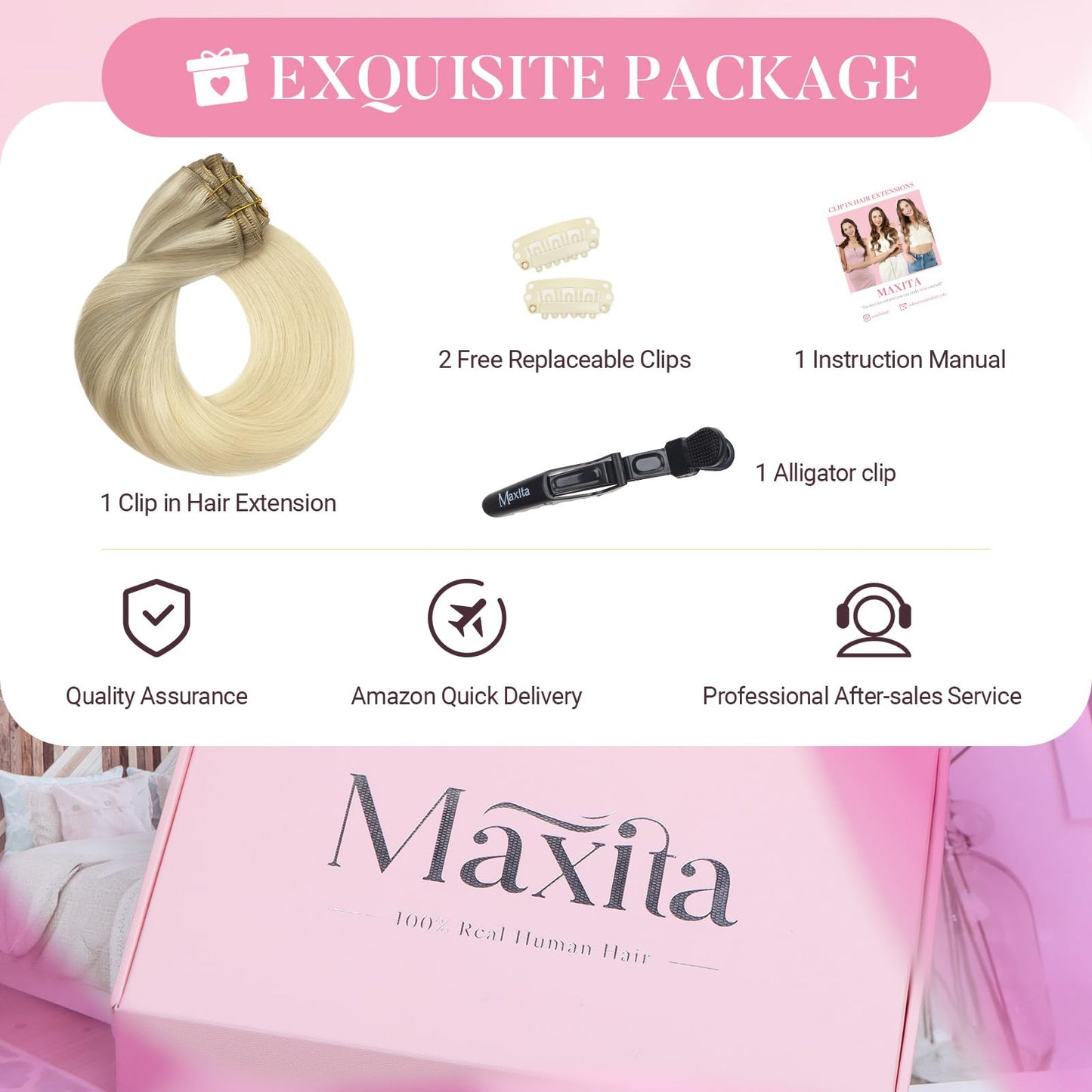 MAXITA Clip in Hair Extensions Real Human Hair,Remy Hair Extensions Clip ins Double Weft for Women,Natural Real Human Hair,14Inch 60g 5Pcs,Ash Blonde Highlighted Platinum Blonde