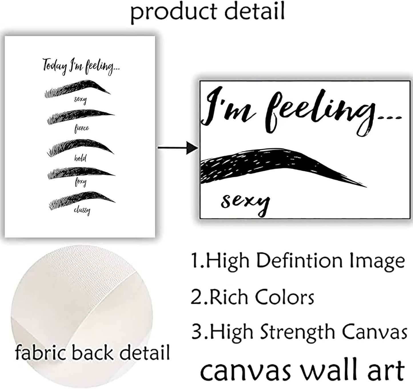 Eyebrow Art Prints - Beauty Salon Canvas Wall Art | Black & White Eyebrow Quotes | 12x16 Inch Unframed Set of 3