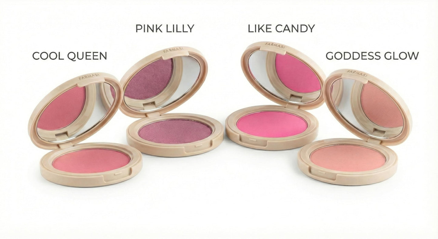 FARMASi Highlighter Powder Blusher, Glow Boosting, Naturally Luminous Lightweight, Highly Pigmented, Soften and Moisturize the Skin, Buildable Coverage Blush, Vegan, Like Candy