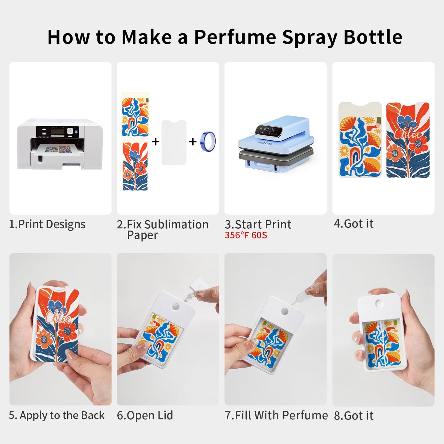 PYD Life 6 Pack Sublimation Blanks Card Perfume Spray Bottle 1FL.OZ 30 ml