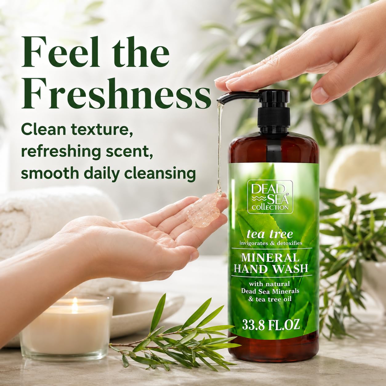 Dead Sea Collection Hand Soap Pump Tea Tree - Hand Wash Liquid with Dead Sea Minerals and Tea Tree Nourishing - Invigorates & Detoxifies Oil - Gentle for All Skin Types Pack of 2 (33.8 Fl Oz Each)